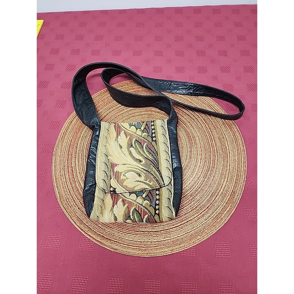 Vintage Jill Stuart Crossbody Floral Tapestry And Leather Bag 1990's Boho Y2K